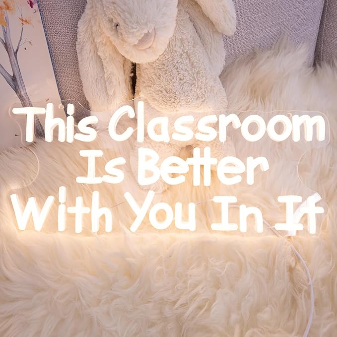 This Classroom Is Better With You In It Neon Signs, Dimmable Neon Light Library for Wall Decor Motivational Book Classroom LED Signs, Reading Corner Decor Christmas Gifts 16.14 x 7.09 Inch