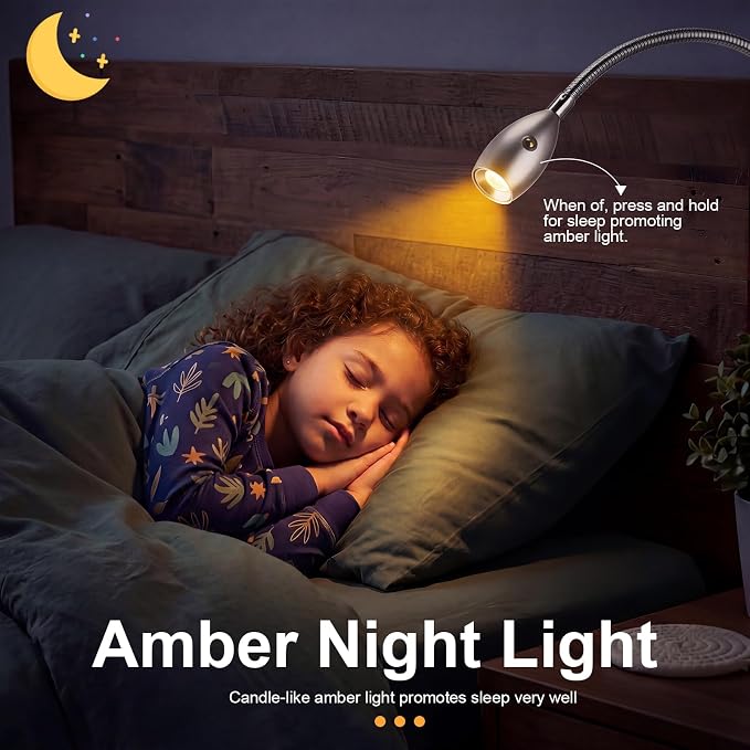 1 Pcs LED Clip on Reading Light for Bed Headboard, 3 Color Dimmable Stepless Book Light with Flexible Gooseneck Clamp Desk Lamp for Reading with USB for Bedroom, Dorms, Office, Studio (Silver)