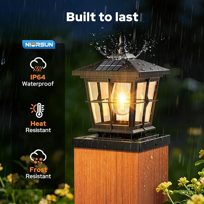 4x4 Post Solar Lights with 3 Color Temps, Edison Bulb, 6 Pack Black | Solar Post Cap Lights, 4x4 Post Caps & 5x5 Wood Vinyl, IP64 Waterproof Fence Post Solar Lights Outdoor,Solar Deck Post Lights