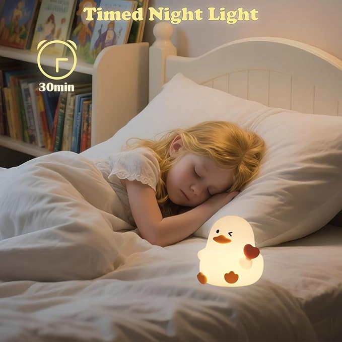 Night Light for Kids, 7 Colors Cute Duck Night Light, 3 Levels Dimmable Silicone Night Lamps, Bedside Nursery Night Lamp with Timer, LED Squishy Rechargeable Animal Nightlight for Boys Girls (Duck)