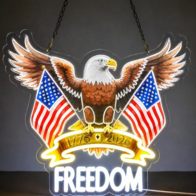 United States 250th Anniversary Neon Lights USA 250th Neon Signs Wall Decor for Bedroom Bar Livingroom Gift Art for Christmas Party-Dimmable-15.75 x 12.8IN-USB Powered-Acrylic