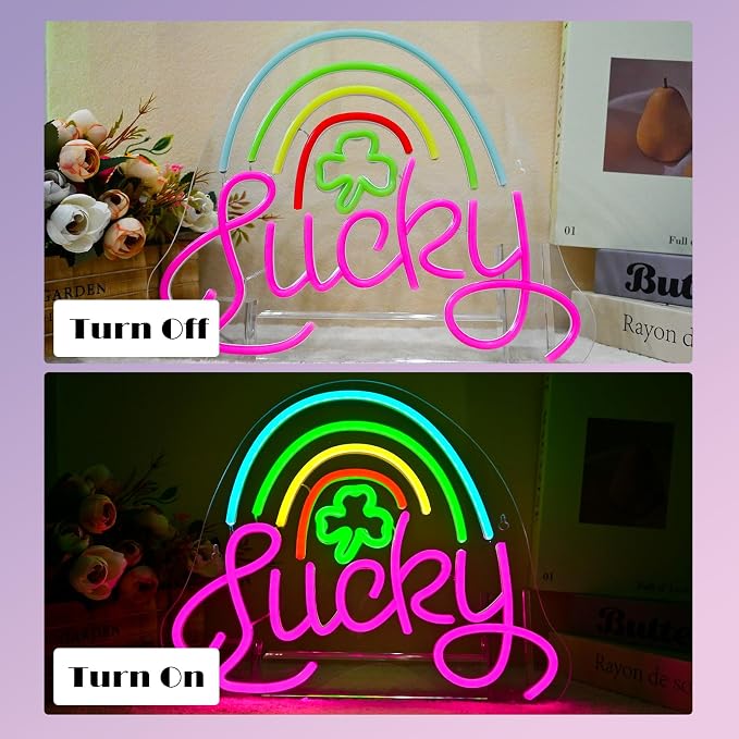 Lucky Clover Neon Signs Leaf Wall Light for St. Patrick's Day Party Decor | 14.17IN*12.6IN,Five level brightness adjustment,USB powered,For Bar,Club,Pub,Living room,Bedroom,Restaurant,Beach Bungalow