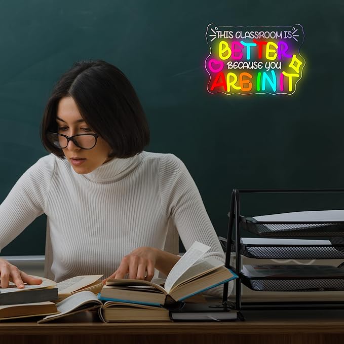 This Classroom Is Better With You In It LED Neon Sign for Classroom, Dimmable Teacher Wall Light Decor, Welcome Door Sign Teacher LED Wall Light, Welcome Wall Hanging Sign, Gift for Teacher(11.8*8.2in）