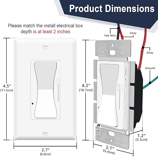 Dimmer Light Switch,Greencycle 24PK Single Pole/3 Way Dimmer Switch for Dimmable 150W LED CFL Light,600W Halogen and Incandescent,15A 120V,Neutral Wire Not Required,Residential/Commercial,ETL Listed
