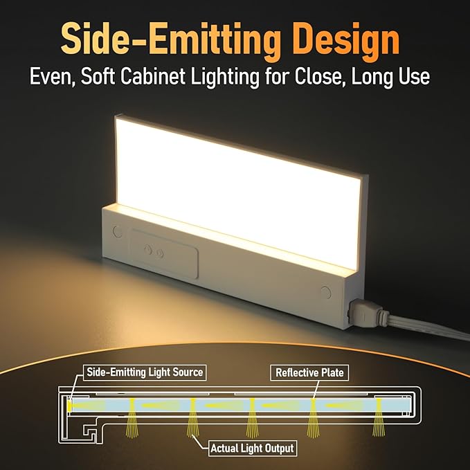 TORCHSTAR Ultra-Slim LED Under Cabinet Lighting Fits 12" Cabinets | 5CCT, Hardwired & Plug-in, 8W 600LM, 120V CRI90 Linkable Dimmable Thin Under Counter Lights for Kitchen, ETL T24, White