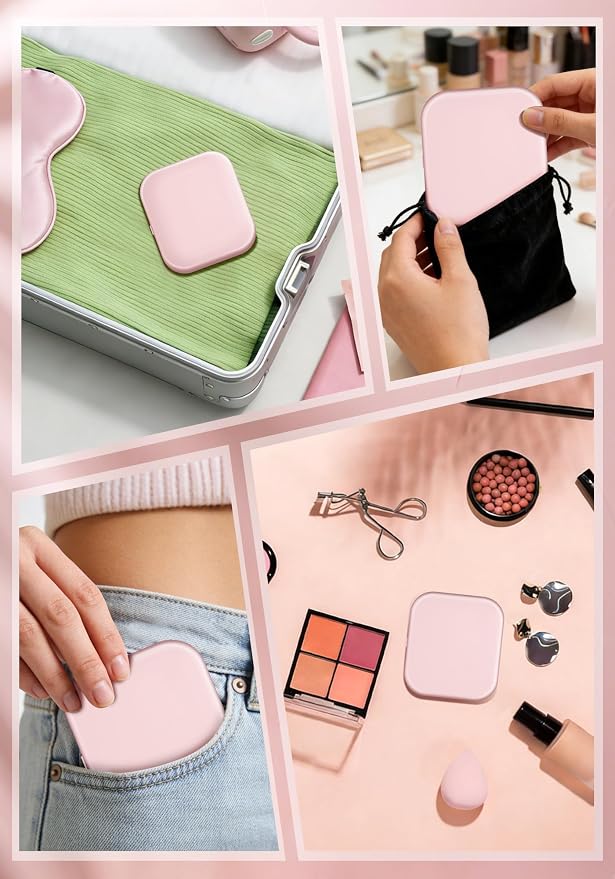 Magnifying Mirror with Light, Rechargeable 40X Compact Mirror with 3 Lighting Modes & Dimmable Brightness, Portable Travel Makeup Mirror with Light, Essentials for Travel, Pocket Purse Pink