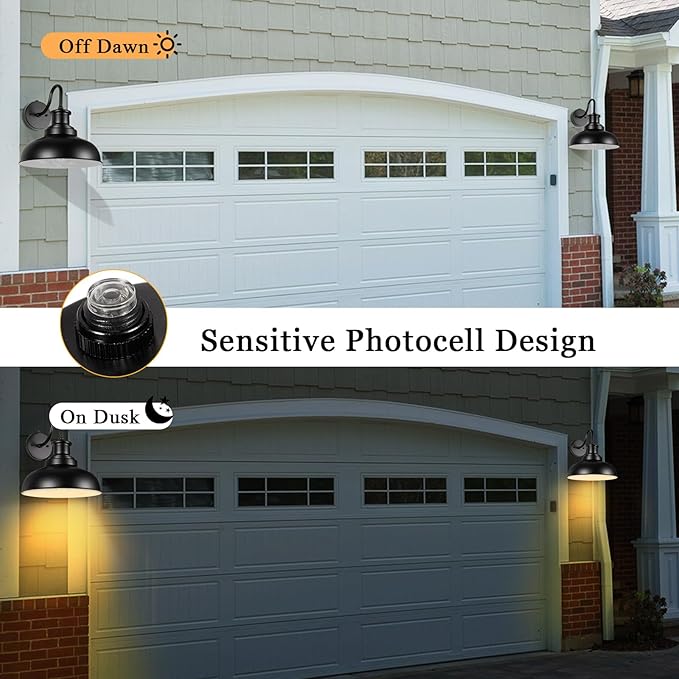 Dusk to Dawn Outdoor Barn Light Outdoor Wall Sconce Farmhouse Exterior Wall Mount Light Vintage Outside Wall Lighting Fixture Industrial Black White Lantern for Porch Garage Patio,1 Pack
