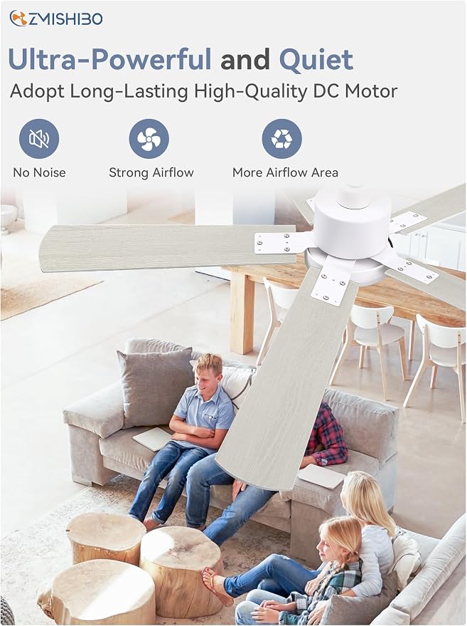 ZMISHIBO 2 Pack 52" Ceiling Fan with Light and Remote, White Modern Indoor | 24W 2400LM Bright LED, 3CCT, Dimmable, App Control, Farmhouse Dual Finish Blades, Quiet&Strong Motor for Bedroom, Living Room