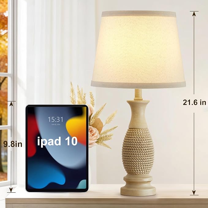 EJIAXIN Table Lamps Set of 2-21.6" Resin Farmhouse Bedside Lamps for Bedroom Living Room, Rustic Nightstand Bedroom Lamp with Rotary Switch for Night Stand End Table
