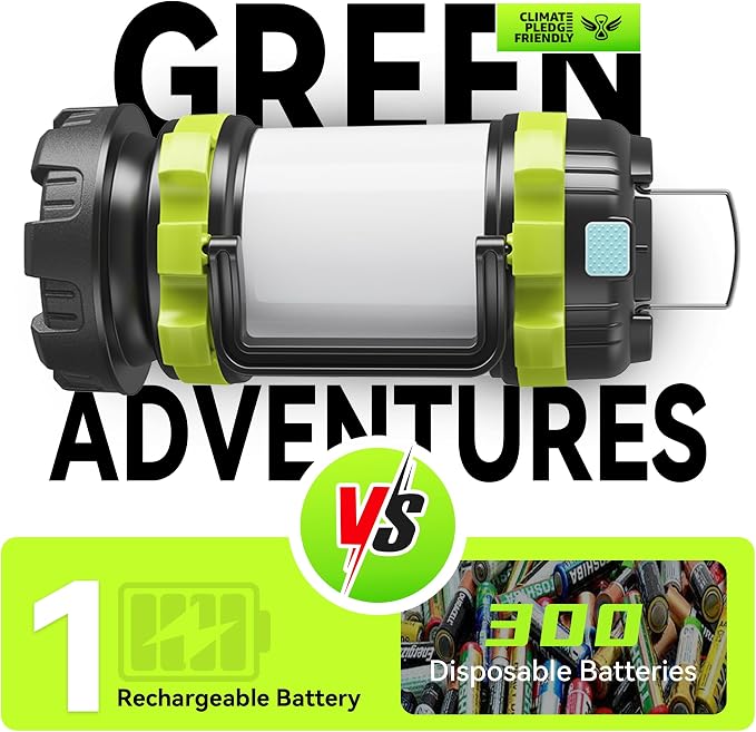 Camping Lantern, Rechargeable Flashlight & Emergency Light | 1000LM 6 Modes Battery Powered Lantern, 4000mAh Portable Camp Light for Outdoor Hiking, Hurricanes and Power Outages