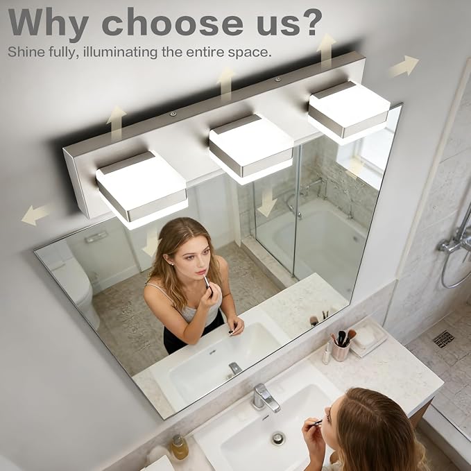 SOLFART Bathroom Light, 5 Color Temperature LED Bathroom Vanity Fixtures, Brushed Nickel 3 Lights Vanity Light Over Mirror Modern LED Light Adjustable Color 5CCT