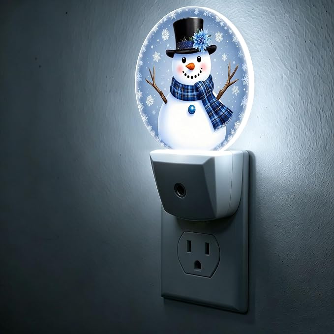 Night Lights Plug into Wall Blue Snowman Night Light Energy Saving LED | Winter Plug in Night Lights for Wall Socket with Dusk-to-Dawn Sensor for Bedroom, Bathroom and Living Room