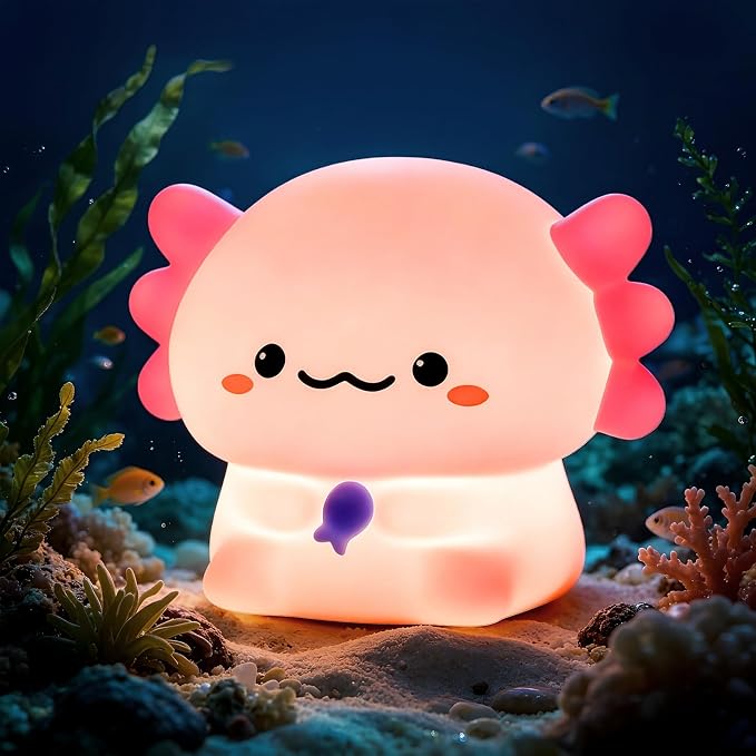 Axolotl Night Light for Kids, Adjustable and Timed Silicone Night Lamp, Axolotl Lamp Room Decor for Nursery Bedroom Suitable for Girls Women