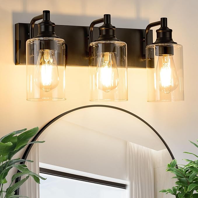 3-Light Bathroom Light Fixtures Modern Black Vanity Lights for Bathroom Lighting Fixtures Over Mirror for Cabinet Mirror Bedroom Hallway