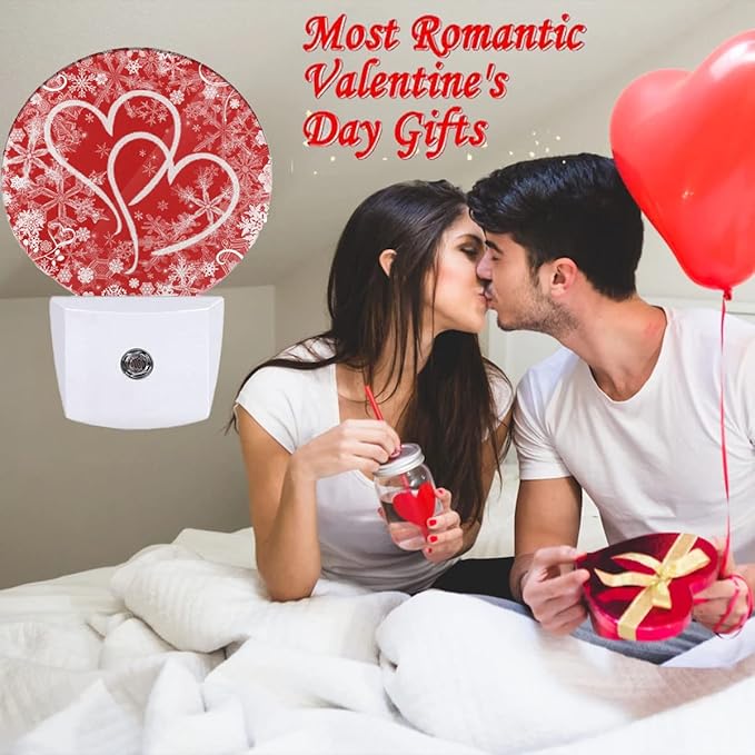 EKOBLA Red Sweet Hearts Plug-in Nightlights Valentine's Day Love Symbol Flowers Night Lights Plug into Wall Dusk to Dawn Sensor LED Lamp for Hallway Bedroom Bathroom
