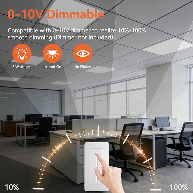 OKQ 2x2 LED Flat Panel Light Drop Ceiling Office Shop Commercial Warehouse Fixture, 5 CCT 3000K-6500K Adjustable & 5 Wattage Selectable,6000Lm 0-10V Dimmable, ETL Listed (24Pack)