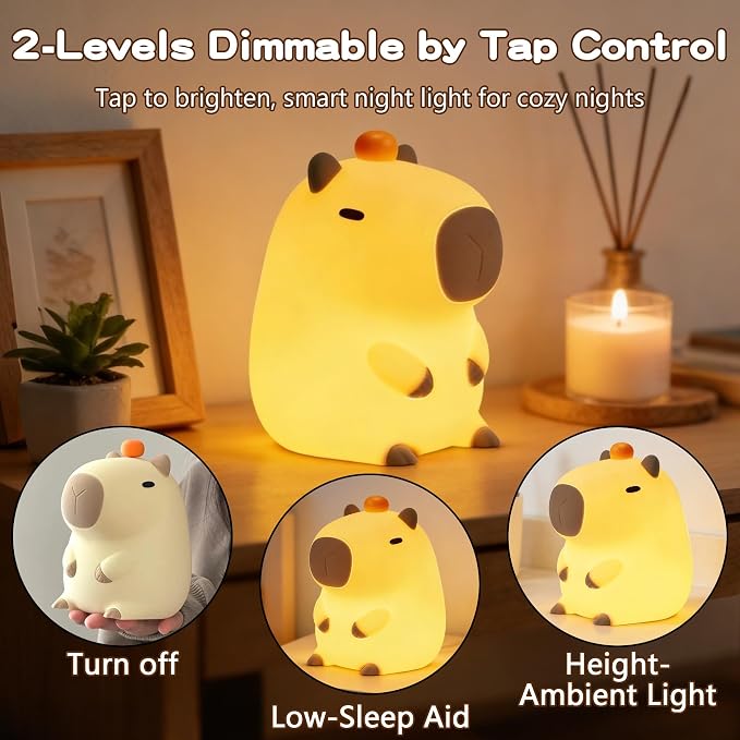 FAMIDUO Capybara Silicone Night Light, Dimmable Squishy Lamp, 20-Min Timer | BPA-Free Soft Silicone, Nursery & Kids Room Decor,Touch Bedside Light College Dorm, Cute Capibara Gift for Girls Boys Baby