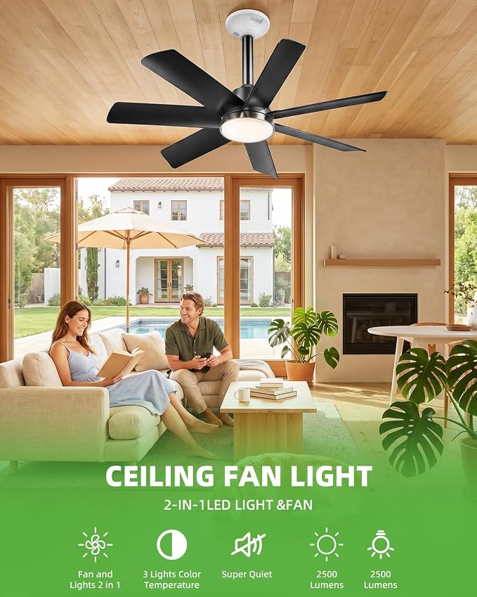28 Inch Socket Fan Light with Remote Control, Screw in E26/E27 Ceiling Fan with LED Light, 3000-6000K Dimmable Color Temp, 6 Speeds, Timer, for Bedroom Kitchen Living Room Garage, Black