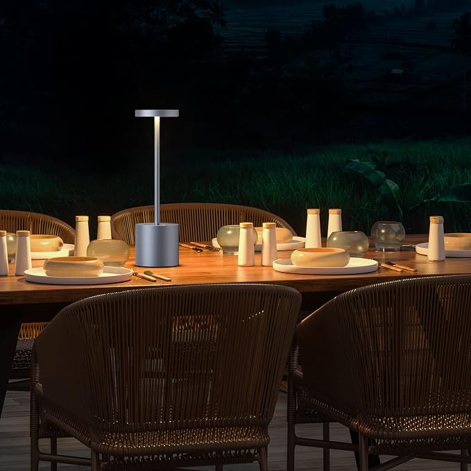 SAKRINGT 2 Pack Cordless Table Lamp Rechargeable,5000mAh Battery Operated Portable LED Table Light,Dimming Desk Lamp for Patio/Restaurant/Outdoor (Grey) | SAKRINGT 3 Color Stepless Dimming,72Hrs Long Lasting Battery Operated,Portable Waterproof Touch f...