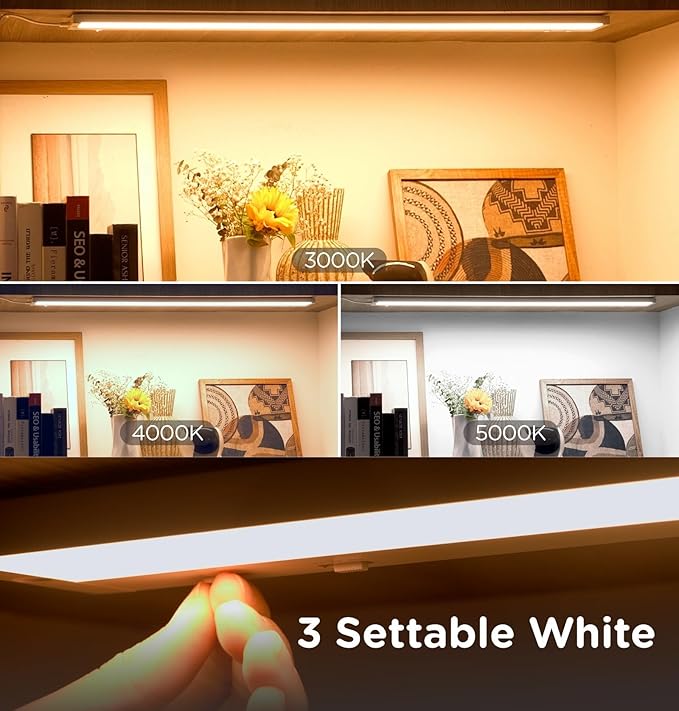 36 Inch Under Cabinet Lighting Plug in, 20W 120V 3 Color 3000K/4000K/5000K, 3 Brightness, Super Bright, Ultra Thin Under Counter Lights for Kitchen, Linkable LED Cabinet Light, White 2Pack