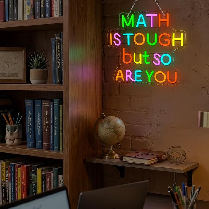 Classroom LED Sign Math Is Tough But So Are You Neon Sign for Wall Decor Math Lights Up Sign for Classroom Library Bedroom Reading Neon Signs LED Gifts for Art Teachers Teens