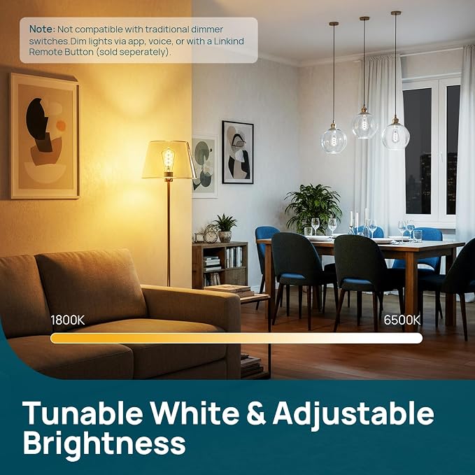 Linkind Matter Smart Edison Light Bulbs, ST19 (58) Vintage Bulbs, 1 Pack | RGB Color Changing, Work with Alexa/Apple Home/Google, 2700K-6500K Warm White to Daylight, E26 LED Filament, 2.4G WiFi, 850LM