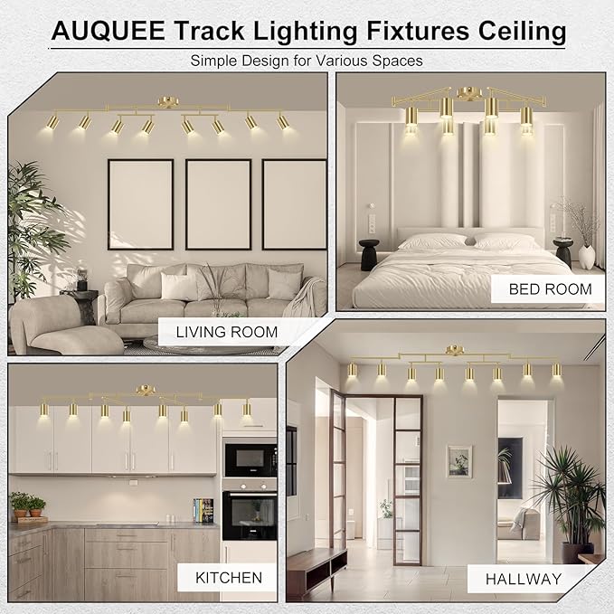 8 Light Track Lighting Fixtures Ceiling, Gold Kichen Track Lighting Fixtures, Rotatable Light Heads, Adjustable Modern LED Track Lights for Kitchen/Hallway, No GU10 Bulb