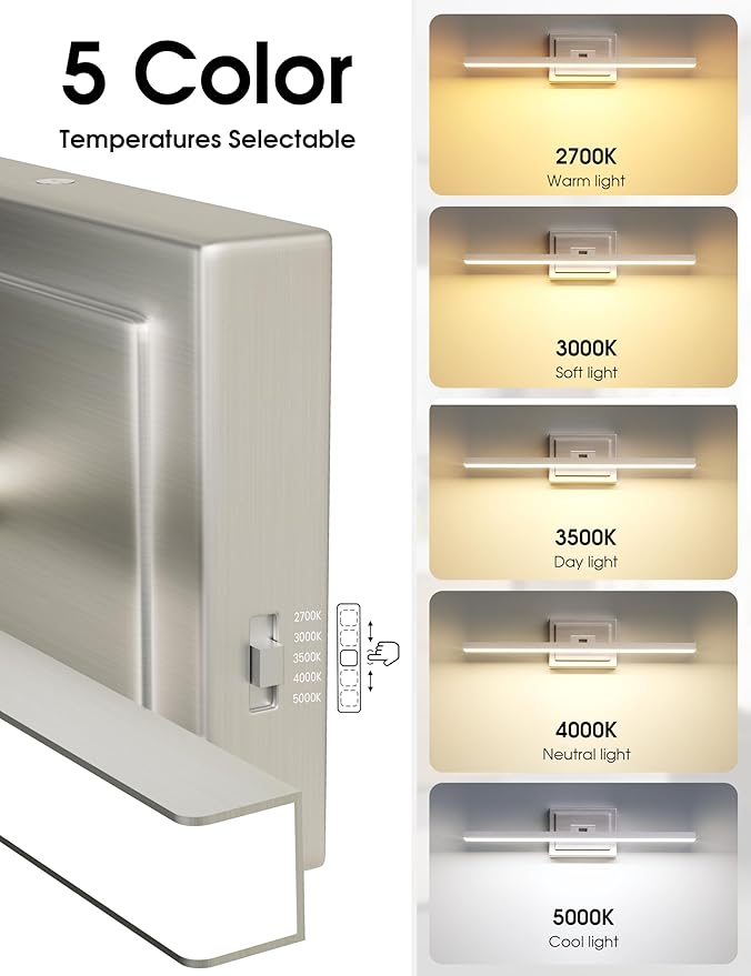 VOLISUN Modern Bathroom Vanity Light 31.5 inch, Rotatable, 18W Dimmable 5CCT Led Bathroom Light Fixture Over Mirror, Brushed Nickel Bar Vanity Light for Bathroom Mirror Cabinets-ETL Certificated