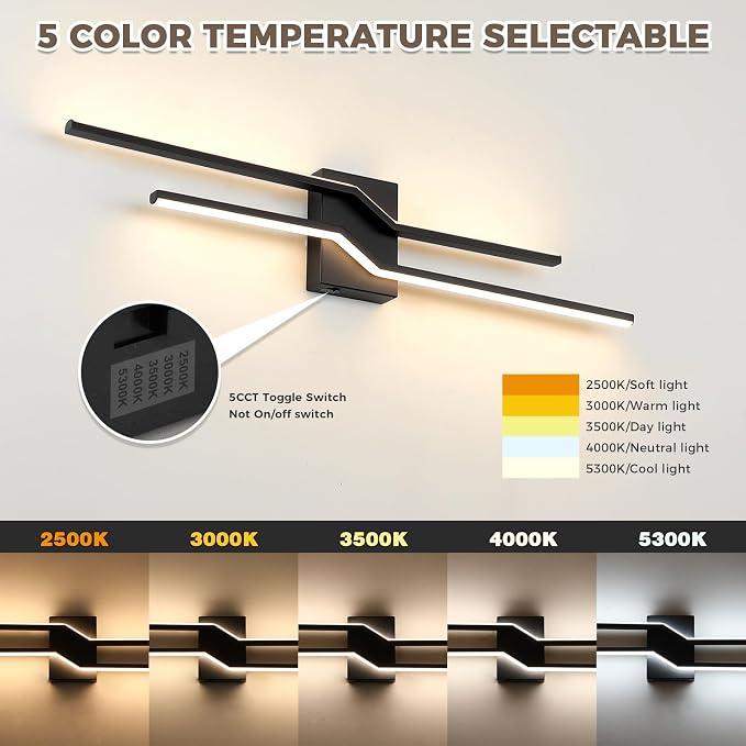 31.5 Inch Vanity Light for Bathroom Lighting Fixtures Over Mirror Black Dimmable 5CCT Vanity Lighting Fixture Modern Bath Vanity Lights Bar Wall Sconces