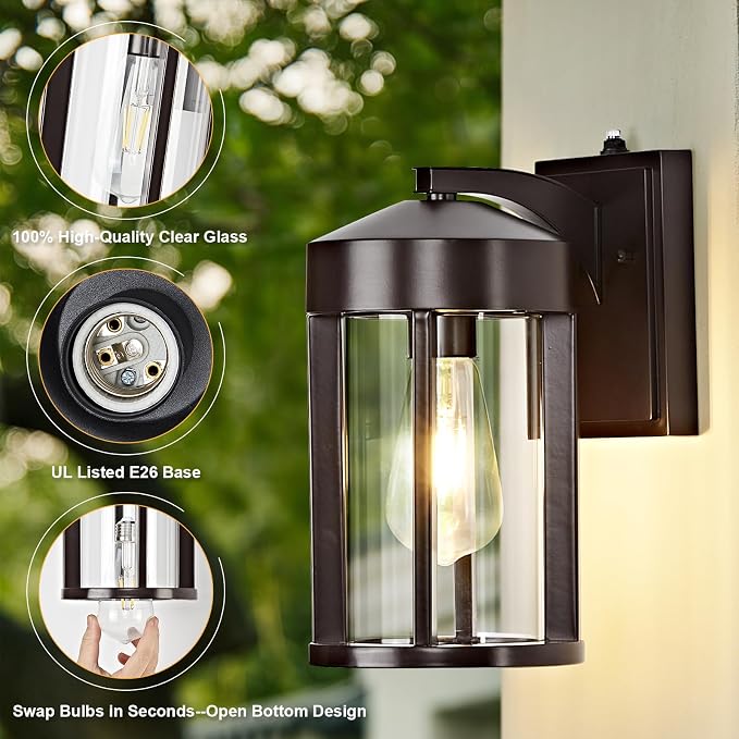 Dusk to Dawn Outdoor Lights Fixture Wall Mount–Geometric Industrial Bronze Exterior Wall Sconce, Waterproof Anti-Rust with Photocell Sensor Outside Porch Light for House Patio Entryway Garage (2 Pack)