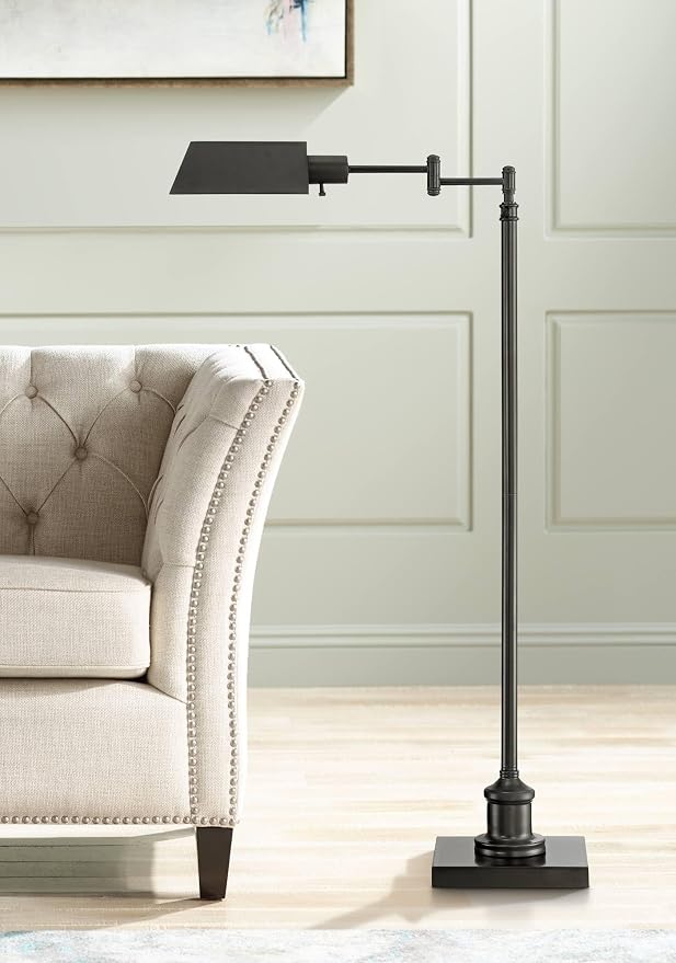 Jenson Adjustable Height Bronze Swing Arm Pharmacy 54" Tall Floor Lamp | Traditional Farmhouse Standing Base Dark Metal Bright Downward Light for Living Room Reading House Bedroom