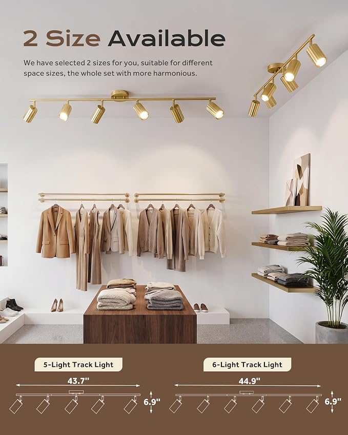 FEMILA Track Lighting Fixtures Ceiling, 43.7" Adjustable Track Light, 3000K GU10 Bulbs Included, Brushed Gold Modern Ceiling Track Lighting, for Kitchen, Living Room, Office, 4FS109TL-5 BG