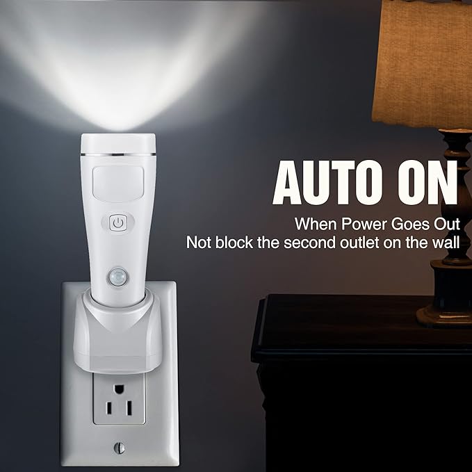 Enhon 2 Pack 4 in 1 LED Emergency Lights for Home Power Failure,White | Rechargeable plug-in flashlight, motion sensor night light, auto turn-on during blackout, hurricane supplies