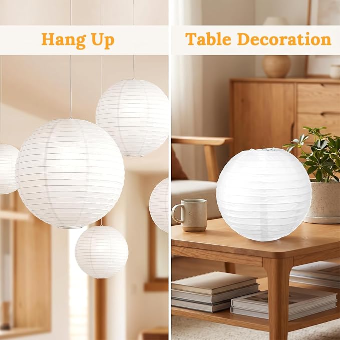 30 Pack 10 Inch White Paper Lanterns Hanging Paper Lanterns Decorative Round Ball Lights for Wedding Birthday Party Home Decorations