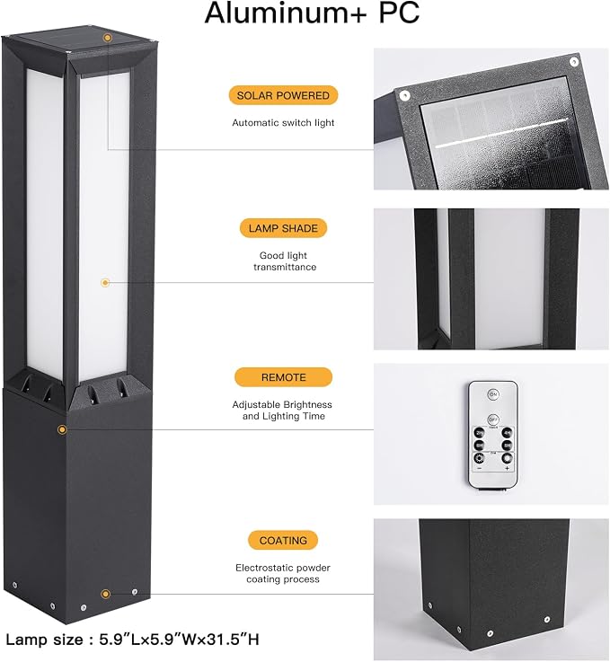 MVBT 31.5" Solar Pathway Lights Outdoor, Dusk to Dawn Landscape Path Lights | IP65 Waterproof Bollard Light Outdoor, 3000K Solar Lamp Path Light, Commercial Pathway Lighting for Driveway Garden Walkway