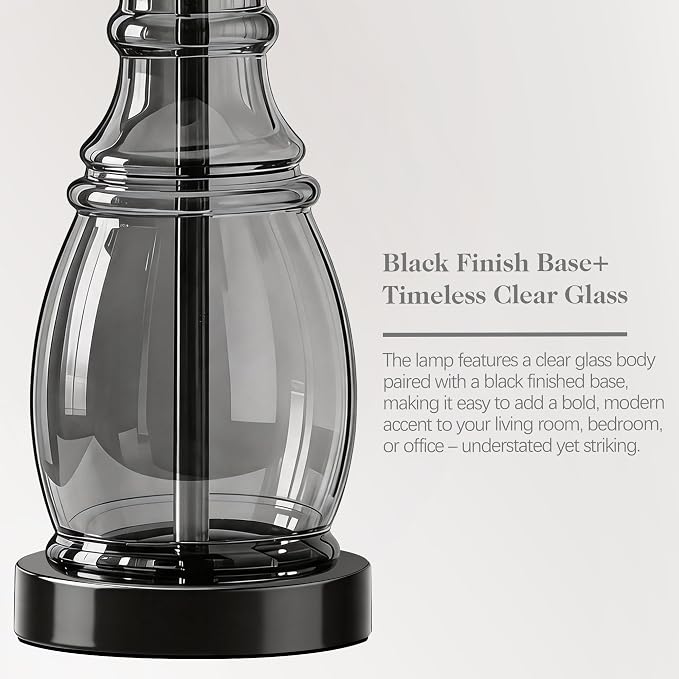 ROTTOGOON Glass Table Lamp Set of 2, Modern Table Lamps for Living Room Bedroom, Bedside Desk Lamps Vintage Nightstand Lamps with Linen Shades, 22", Black