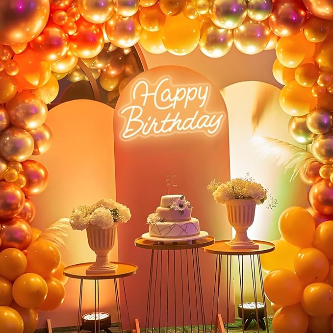 Happy Birthday Neon Sign for Wall Decor,Led Happy Birthday Neon Light Sign,USB Powered Dimmable Light Up Sign for Birthday Party Backdrop Decoration, Warm White, 16.5x9.8 inch