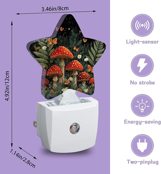 Fantasy Mushroom Nightlights Plug in Wall,Butterfly Moon Decorative Star Lamp with Automatic Lighting for Living Space,Gentle Glow for Kids Room,Hallway,Bathroom