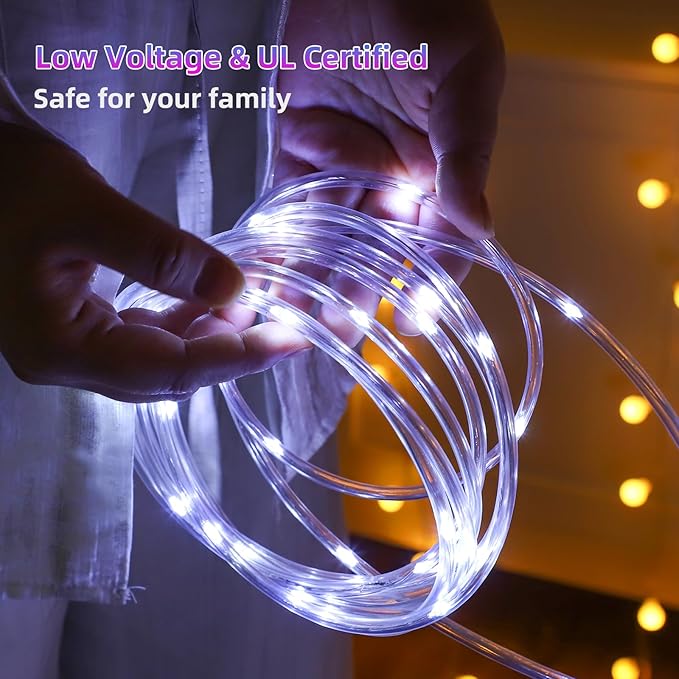 (New) Rope Lights, 33FT 100LED 8 Modes Outdoor Tube Lights, IP65 Weatherproof Copper Fairy String Lights for Garden Porch Yard Home Wedding Vacation Party New Year Holiday Decoration - White