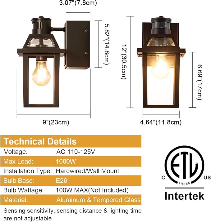 Yisuro Porch Lights with GFCI Outlet, Dusk to Dawn Motion Sensor Outdoor Light, 3 Lighting Modes Exterior Fixture, Outside for House Front Door Patio Garage(2 Pack Brown)