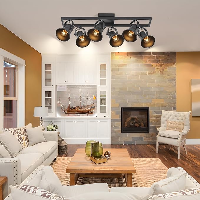 KEESFU Modern Kitchen Track Lighting Fixtures Ceiling,Black 6 Light Track Lighting with Rotatable Light Heads,Industrial Ceiling Spotlight for Kitchen Living Room Laundry Entrance.