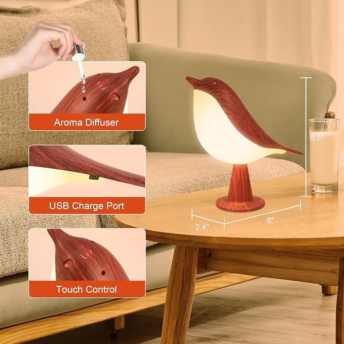 Bird Lamp, Rechargeable Cordless Lamp with Touch Control for Home Decor | Cute Bird Night Light, Rechargeable Table Lamp with 3 Color Modes & Dimmer for Bedroom,Home Decor & Gift for Bird Lovers