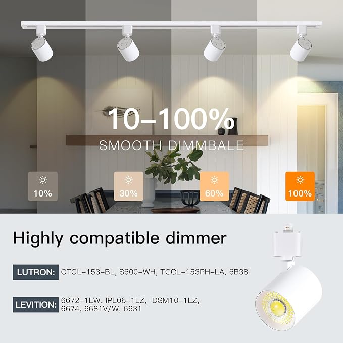 5 Color 4-Light Track Lighting Kit with 3.3FT H Track Rail, White | 10W Dimmable LED Track Lighting Fixtures Ceiling Spotlight 800LM, CRI90, Floating Canopy Connector Included for Installation