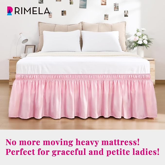 RIMELA Bed Skirt Full Size Dusty Pink 15 Inch Drop, Wrap Around Elastic Bedskirt, Dust Ruffle for Adjustable Bed Base Soft Durable Fabric Machine Washable Easy to Install Bed Skirts