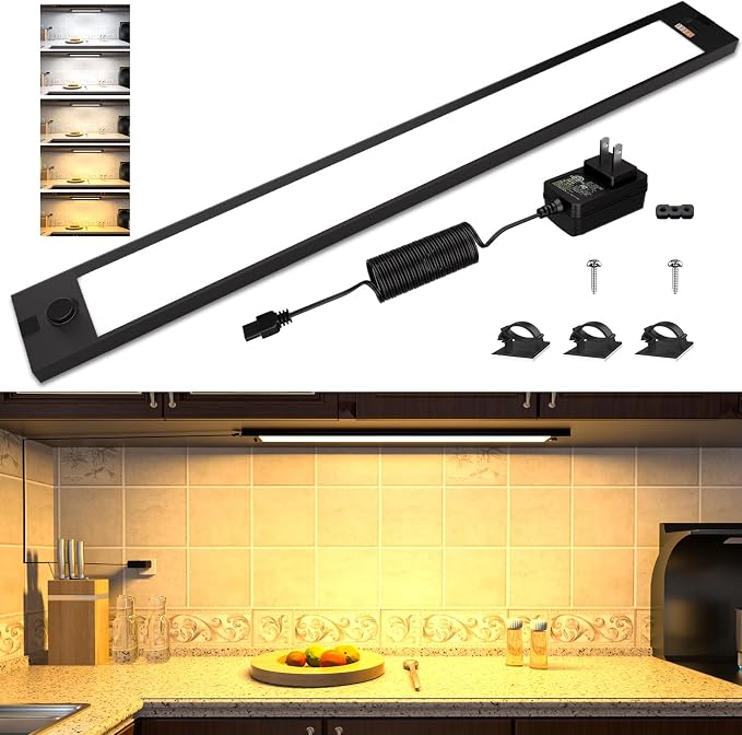 WOBANE 24 inch Under Cabinet Lighting, Dimmable Counter Lights for Kitchen | 5 Color Settings from 2700K-6000K,1200 LM Super Bright,Plug in LED Light Bar for Cupboard, Workbench, Shelf, Desk