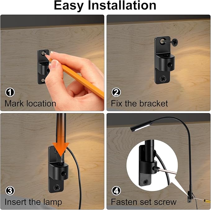 Wall Mounted LED Reading Light for Bed, 23 Inch Length, All Metal Bedside Headboard Lights with Head Switch,Flexible Minimalist Book Lamp for Bedroom, Dimmable & Night Light(1 Pack)
