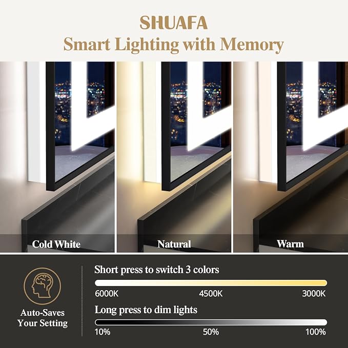 72X36 Inch LED Bathroom Mirror with Lights, Black Frame Frontlit+ Backlit Bathroom Vanity Mirror for Wall, Ultra-Clear Tempered Glass, Shatter-Proof, Anti-Fog and Memory Function, ETL Listed | Bathroom Vanity Mirror for Wall, Ultra-Clear Tempered Glass...
