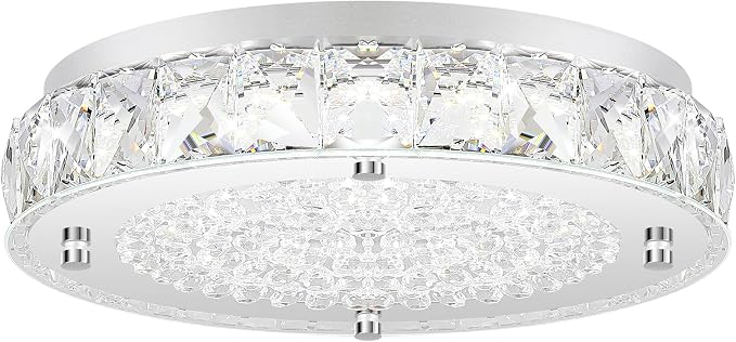 Crystal Flush Mount Chandeliers, LED Ceiling Light Fixture 13-Inch, 5000K Daylight White Super Bright 3300LM Dimmable Farmhouse Kitchen Light Modern Ceiling Lamp for Bedroom Bathroom Nursery