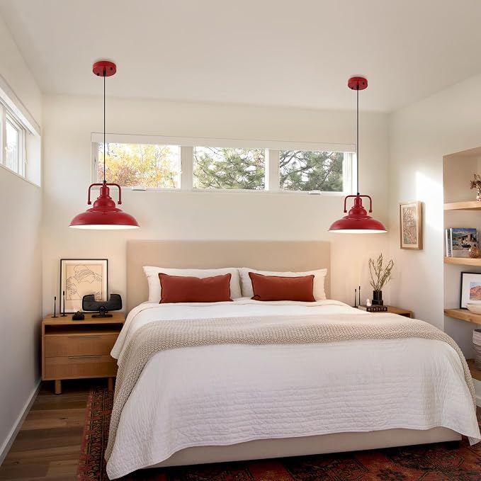 Farmhouse Pendant Light, 2 Packs 12.5inches Red Kitchen Pendant Lights, Island Pendant Lights, Modern Pendant Lights, Pendant Light for Kitchen, Living Room, Bedroom, Hallway