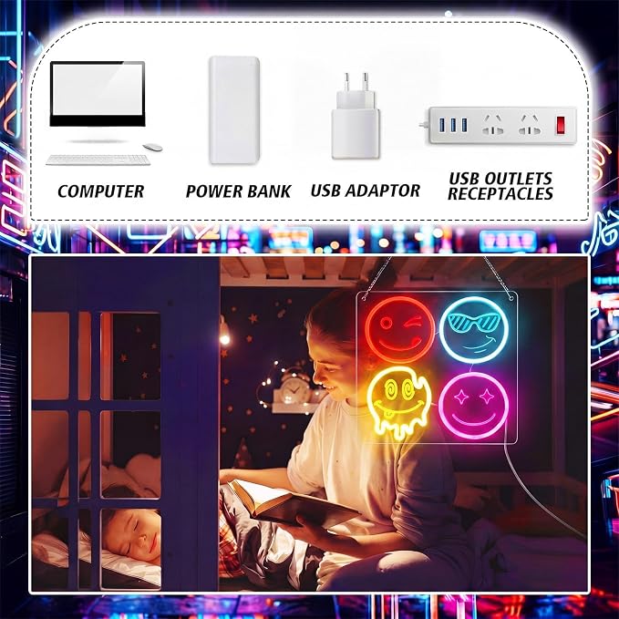 Smile Face Neon Classroom Sign Multicolor Smile Face LED Neon Light for Wall Decor Gifts LED Sign for Classroom Bedroom Party Bar Wedding Art Decoration Gifts